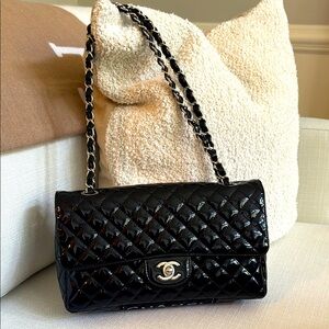 Chanel Patent Leather Quilted Flap Secret Label Shoulder Bag